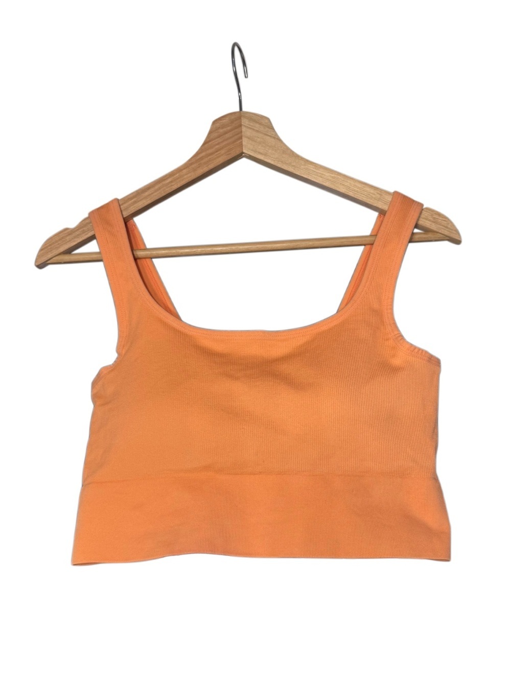 J.Crew SculptStretch Square Neck Longline Ribbed Sports Bra Peachy Orange LARGE